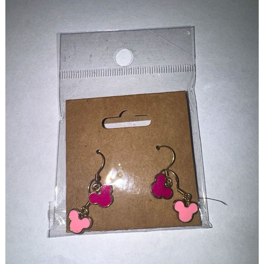 Pink Enamel Heart Dangle/Drop Earrings Metal Hook Closure No Stone Lobe